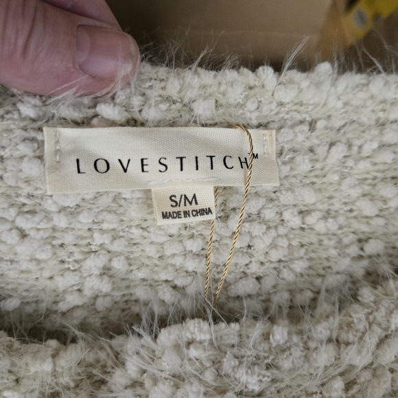 Lovestitch Cream Textured Bouclé Knit Sweater S/M Cozy Oversized Pullover - Picture 6 of 8